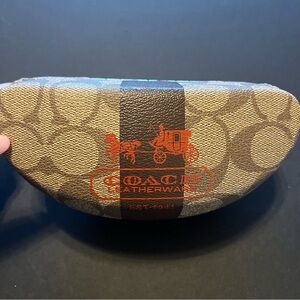 🔴 Coach sunglasses case, textured leather, classic monogram, brown